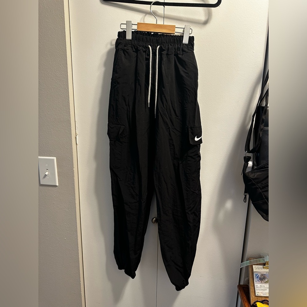 Black cargo track pants